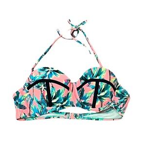 Vintage Y2k 00s OP Halter Swim Top L (11-13) Padded Multicolor Floral Beach Boho
